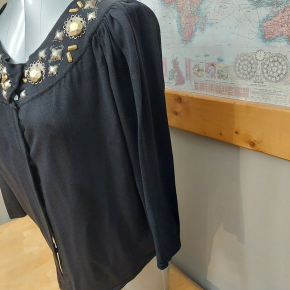 Joseph A. Black Cardigan L/S Metal-Embellished Collar Women's Size Large - Picture 5 of 11
